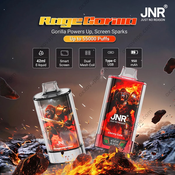 JNR Rage Gorilla 55000 パフ 使い捨てベープ スマートディスプレイと Type-C 充電付き