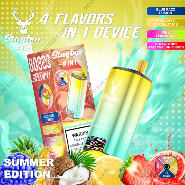 Stag Bar 80000 Blue Razz Fusion Ananas Noix de Coco Glace Rose Limonade Fraise Pastèque Fusion Vape Jetable