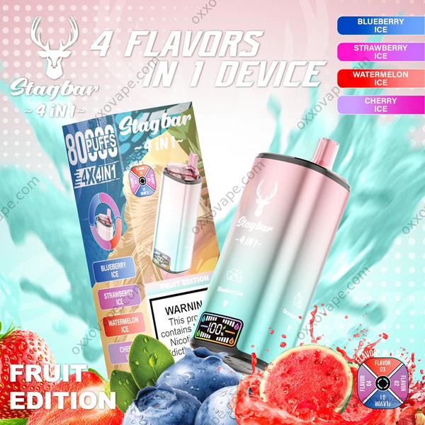 Stag Bar 80000 Glace aux myrtilles Glace à la fraise Glace à la pastèque Glace à la cerise Classique Fruits glacés Vape jetable