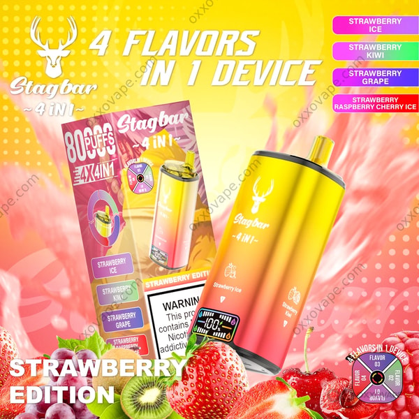 Stag Bar 80000 Fraise Glace Fraise Kiwi Fraise Raisin Fraise Framboise Cerise Glace Jetable Vape