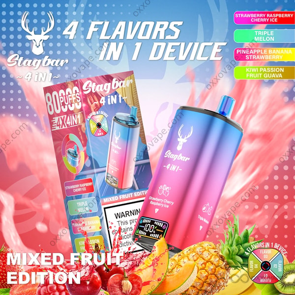 Stag Bar 80000 Fraise Framboise Cerise Glace Triple Melon Ananas Banane Fraise Kiwi Fruit De La Passion Goyave Vape