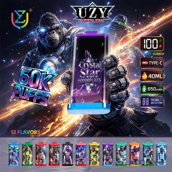 UZY Crystal Star 60000 Disposable Vape フルフレーバーラインナップ表示