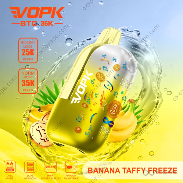 Vopk BTC 35000 Banana Taffy Freeze flavor disposable vape 35000 puffs