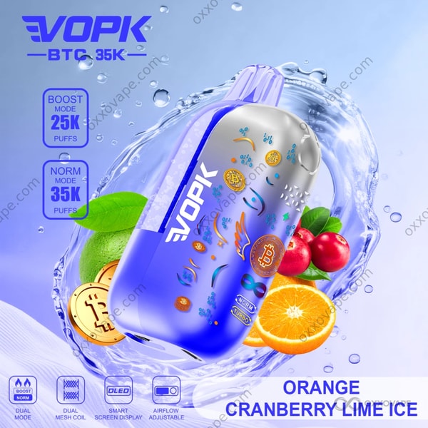 Vopk BTC 35000 Orange Cranberry Lime Ice flavor disposable vape 35000 puffs