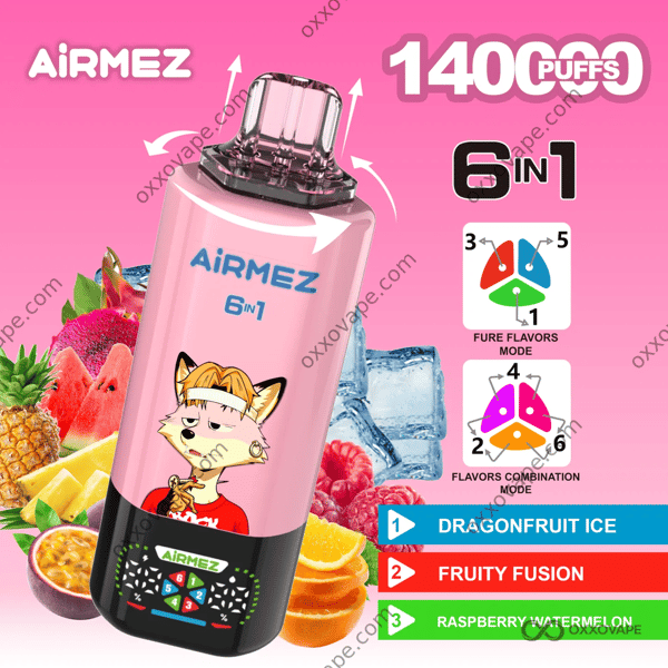 Airmez Fox 140000 Dragonfruit Ice Fruity Fusion Raspberry Watermelon Flavor Combination