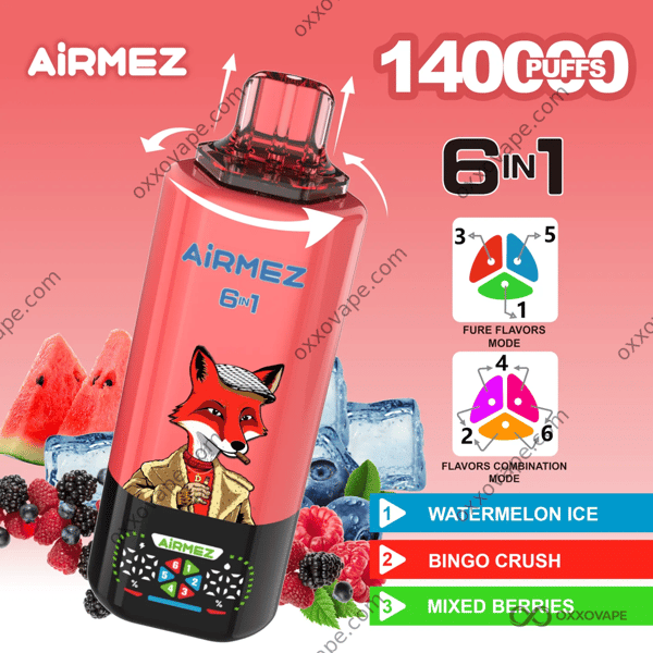Airmez Fox 140000 Watermelon Ice Bingo Crush Mixed Berries Flavor Combination