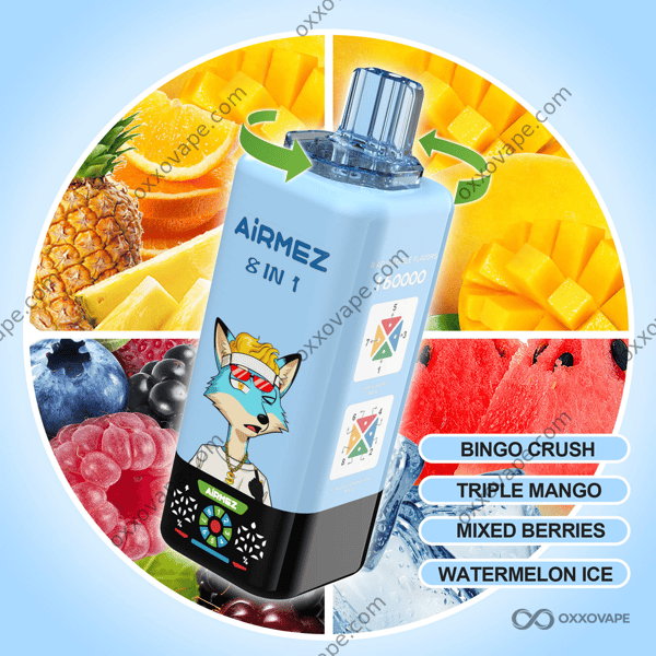 Airmez Fox 160000 Set 1 — Bingo Crush, Triple Mango, Mixed Berries, Watermelon Ice disposable vape