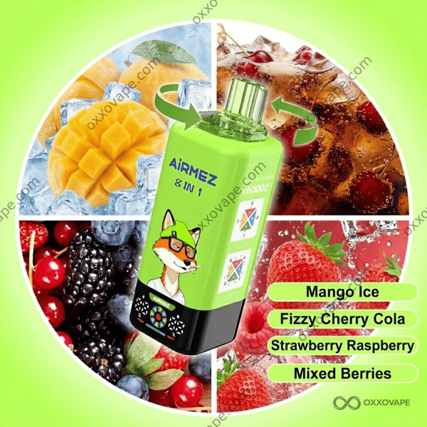 Airmez Fox 160000 Set 10 — Mango Ice, Fizzy Cherry Cola, Strawberry Raspberry, Mixed Berries disposable vape