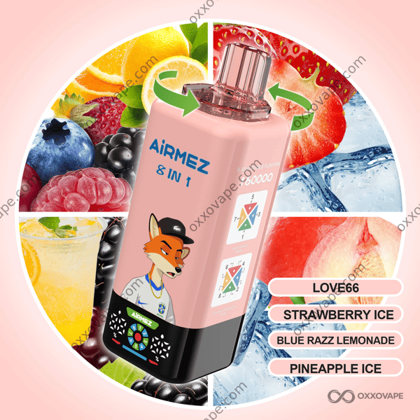 Airmez Fox 160000 Set 2 — Love 66, Strawberry Ice, Blue Razz Lemonade, Pineapple Ice disposable vape