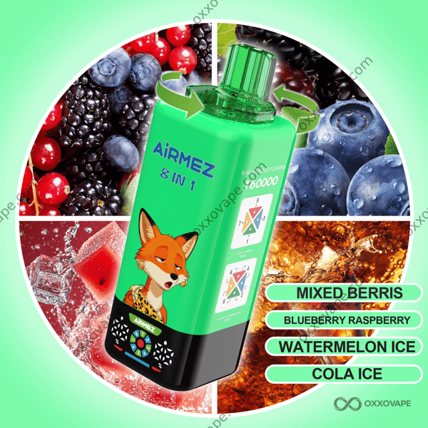Airmez Fox 160000 Set 4 — Mixed Berries, Blueberry Raspberry, Watermelon Ice, Cola Ice disposable vape