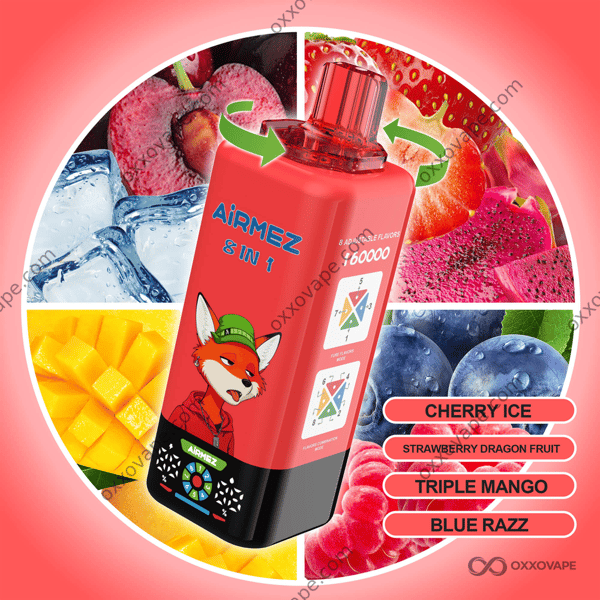 Airmez Fox 160000 Set 6 — Cherry Ice, Strawberry Dragon Fruit, Triple Mango, Blue Razz disposable vape