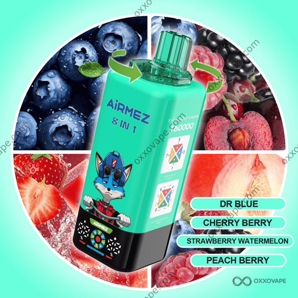 Airmez Fox 160000 Set 8 — Dr Blue, Cherry Berry, Strawberry Watermelon, Peach Berry disposable vape