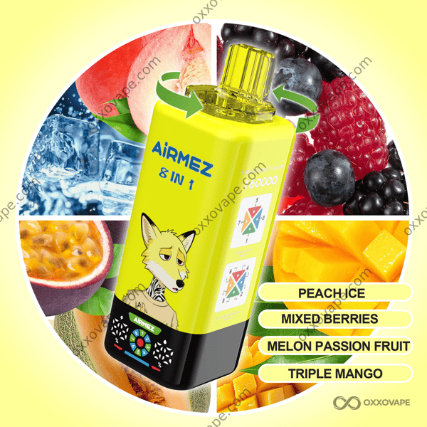 Airmez Fox 160000 Set 9 — Peach Ice, Mixed Berries, Melon Passion Fruit, Triple Mango disposable vape