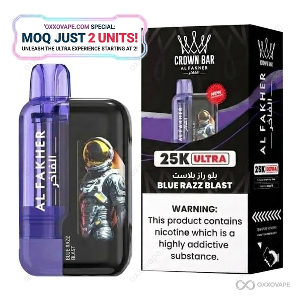 AL FAKHER Crown Bar 25000 Ultra Blue Razz Blast Einweg-Vaporizer – kräftiger blauer Himbeerbonbongeschmack