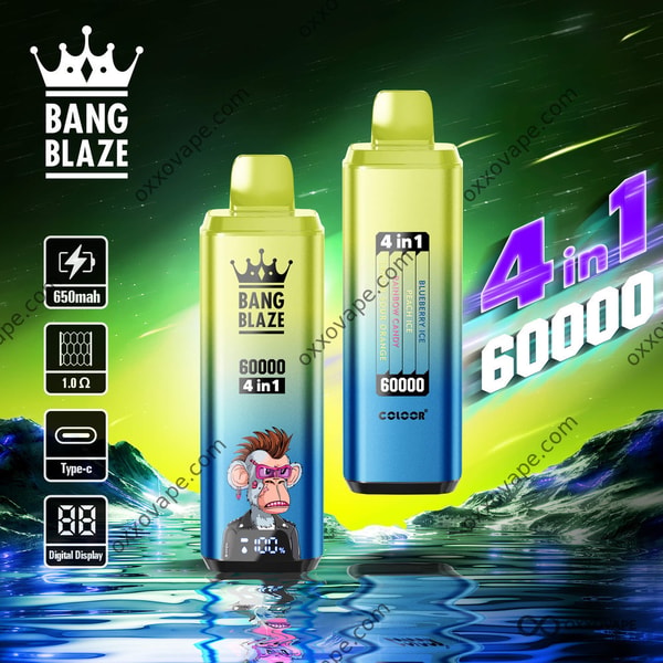 Bang Blaze 60000 4-in-1 Disposable Vape Blueberry Ice Peach Ice Rainbow Candy Lemon Sour Orange