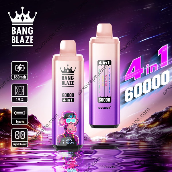 Bang Blaze 60000 4-in-1 Disposable Vape Blueberry Raspberry Grape Ice Berry Ice Aloe Mango Melon