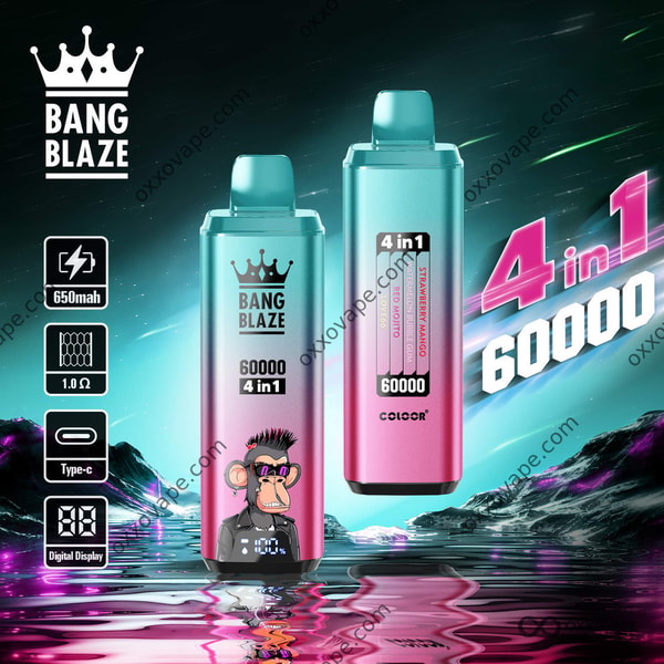 Bang Blaze 60000 4-in-1 Disposable Vape Strawberry Mango Watermelon Bubble Gum Red Mojito Love 66