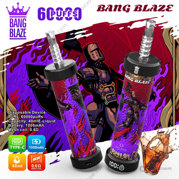 Bang Blaze 60000 trekjes Brown Ale wegwerpvape met moutig karamel ambachtelijk biersmaakprofiel