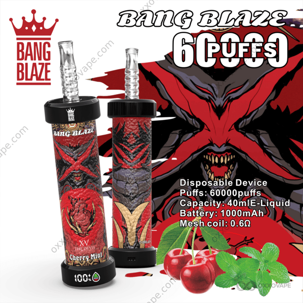 Bang Blaze 60000 puffs Cherry Mint wegwerpvape met donkere kersen en koele muntfusiesmaak