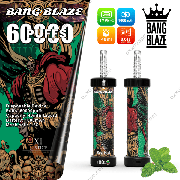 Bang Blaze 60000 trekjes Cool Mint wegwerpvape met frisse mentholsmaak en DTL-luchtstroom