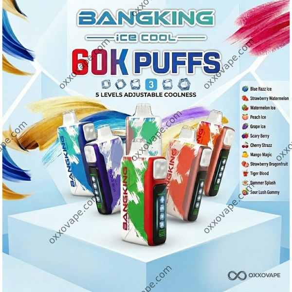 Bang King Ice Cool 60000 パフ LED スクリーンと氷レベル制御を備えた使い捨て VAPE フルフレーバー ラインナップ