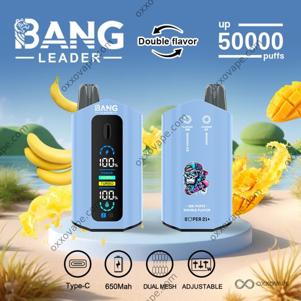 Bang Leader 50000 Einweg-Vape mit zwei Geschmacksrichtungen, Bananeneis und Mango