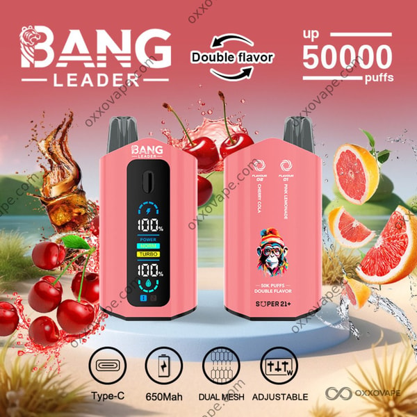 Bang Leader 50000 Einweg-Vape mit zwei Geschmacksrichtungen, Cherry Cola und Pink Lemonade