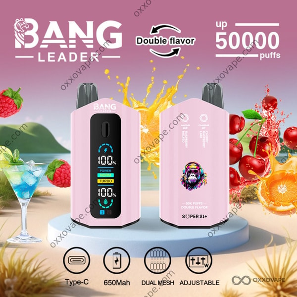 Bang Leader 50000 Einweg-Vape mit zwei Geschmacksrichtungen, Himbeer-Mojito und Kirsch-Himbeer-Limette