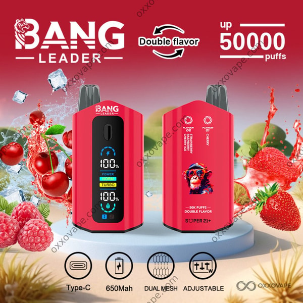 Bang Leader 50000 Einweg-Vape mit zwei Geschmacksrichtungen, Erdbeere, Himbeere, Kirscheis und Kirsche