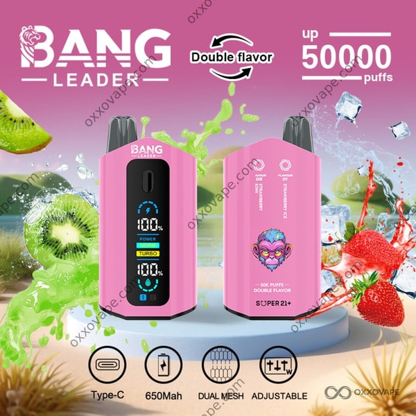 Bang Leader 50000 Erdbeer-Kiwi- und Erdbeer-Eis-Einweg-Vape mit zwei Geschmacksrichtungen