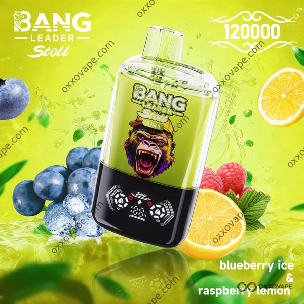 Bang Leader Stoll 120000 Einweg-Vape mit zwei Geschmacksrichtungen, Blaubeereis und Himbeer-Zitrone
