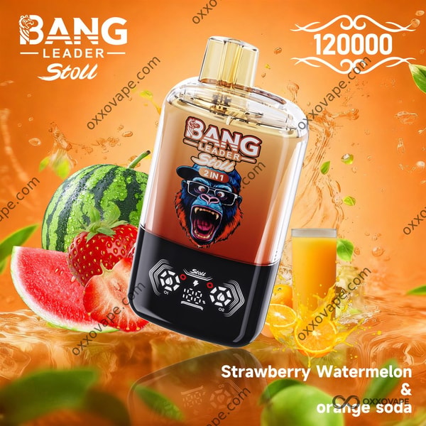 Bang Leader Stoll 120000 Einweg-Vape mit zwei Geschmacksrichtungen, Erdbeere, Wassermelone und Orangenlimonade