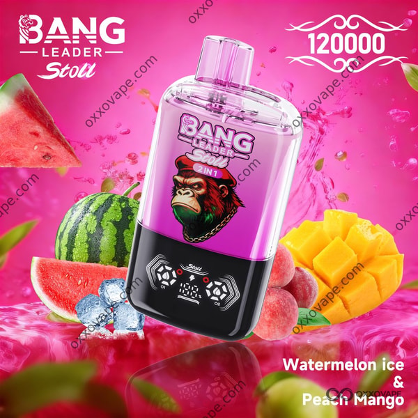 Bang Leader Stoll 120000 Einweg-Vape mit zwei Geschmacksrichtungen, Wassermelonen-Eis und Pfirsich-Mango