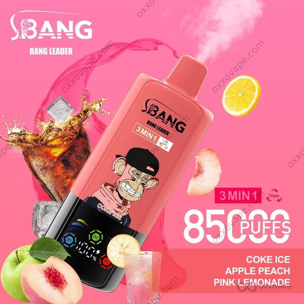 Bang Leader Triple 85000 Coke Ice Apple Peach Pink Lemonade flavor disposable vape