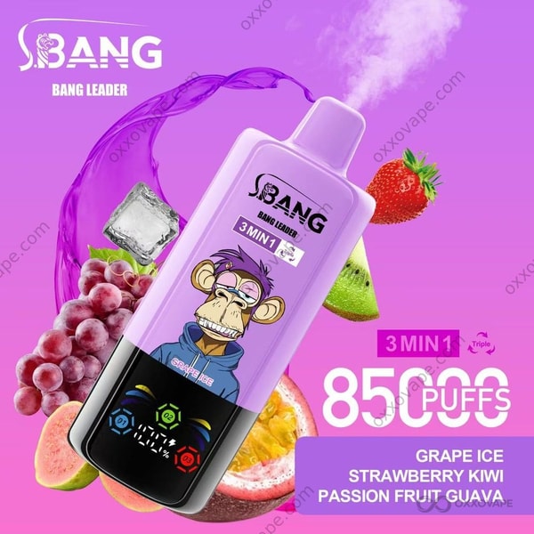 Bang Leader Triple 85000 Grape Ice Strawberry Kiwi Passion Fruit Guava flavor disposable vape