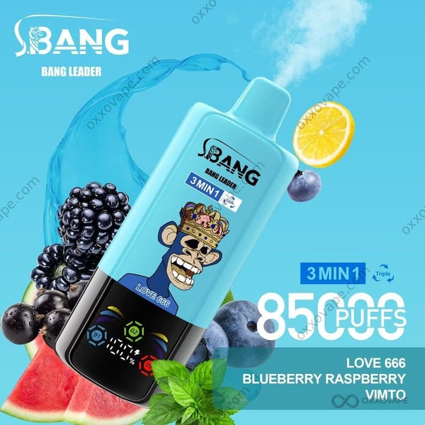 Bang Leader Triple 85000 Love 666 Blueberry Raspberry Vimto flavor disposable vape