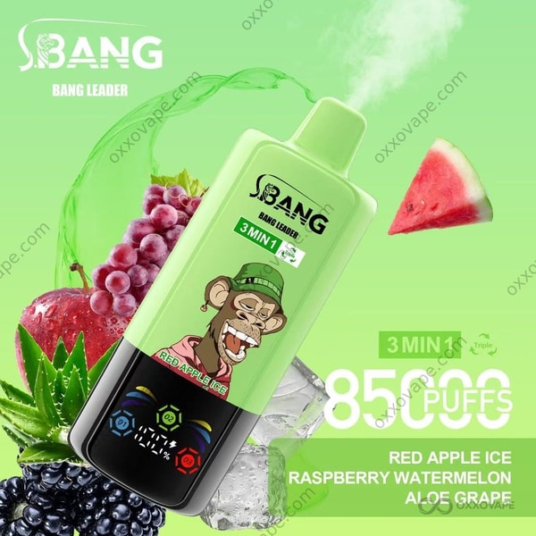 Bang Leader Triple 85000 Red Apple Ice Raspberry Watermelon Aloe Grape flavor disposable vape