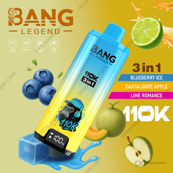 Bang Legend 110000 Puffs Blueberry Ice Cantaloupe Apple Lime Romance triple flavor disposable vape