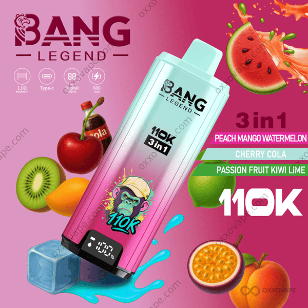 Bang Legend 110000 Puffs Peach Mango Watermelon Cherry Cola Passion Fruit Kiwi Lime triple flavor disposable vape