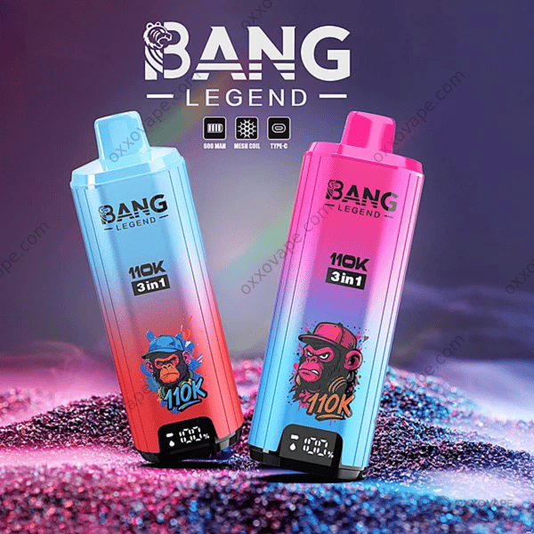Bang Legend 110000 パフ 3-in-1 トリプルフレーバー使い捨てベープ、デジタルディスプレイと Type-C 充電付き