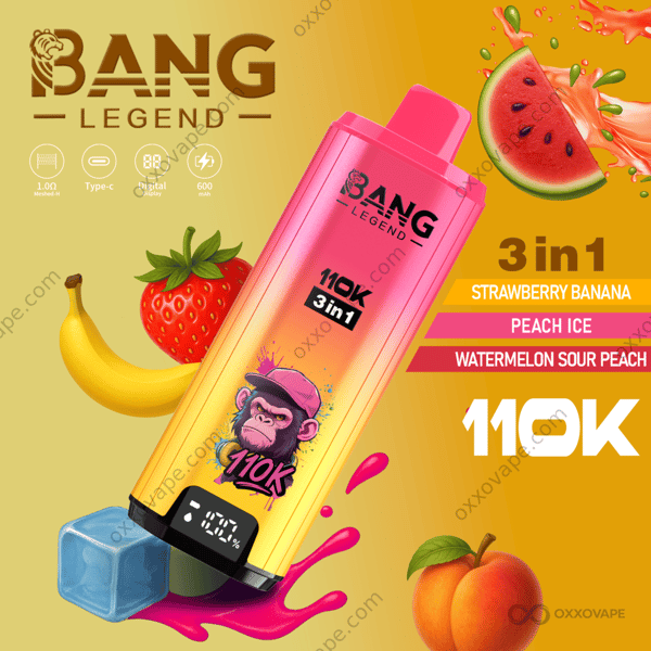 Bang Legend 110000 Puffs Strawberry Banana Peach Ice Watermelon Sour Peach triple flavor disposable vape