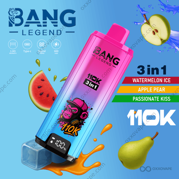 Bang Legend 110000 Puffs Watermelon Ice Apple Pear Passionate Kiss triple flavor disposable vape