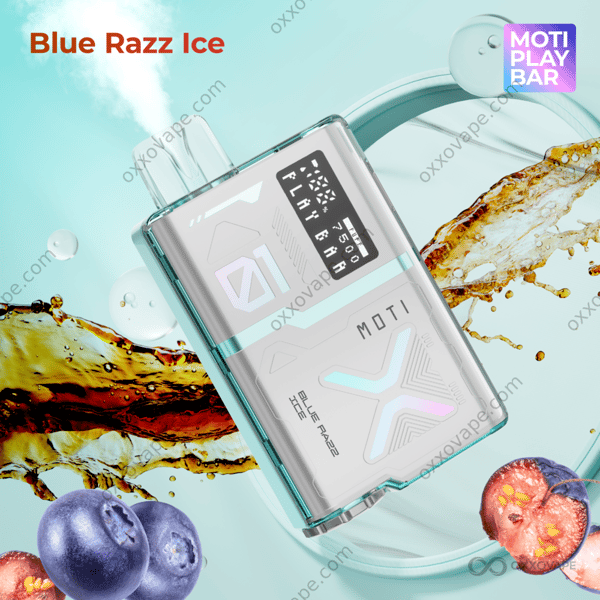 MOTI Play Bar 7500 Blue Razz Ice disposable vape 7500 puffs icy raspberry flavor