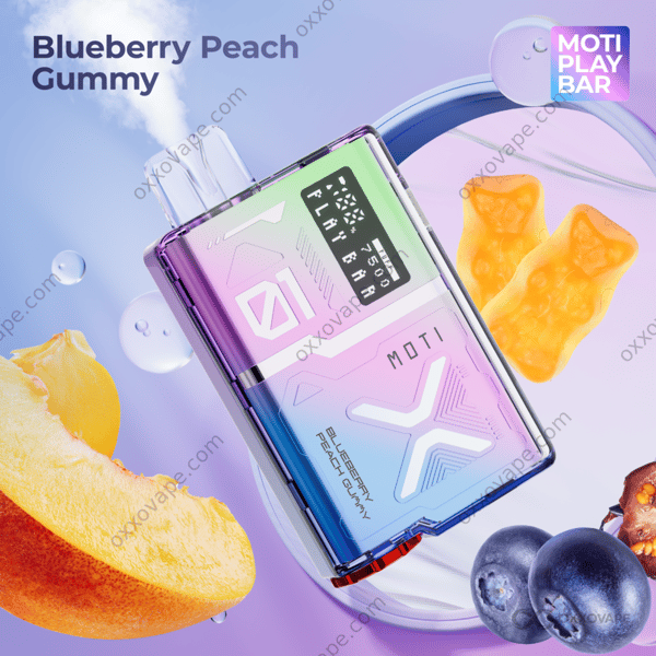 MOTI Play Bar 7500 Blueberry Peach Gummy disposable vape 7500 puffs candy fruit flavor