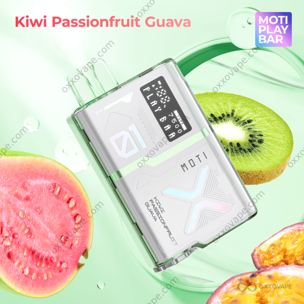 MOTI Play Bar 7500 Kiwi Passionfruit Guava disposable vape 7500 puffs exotic tropical flavor