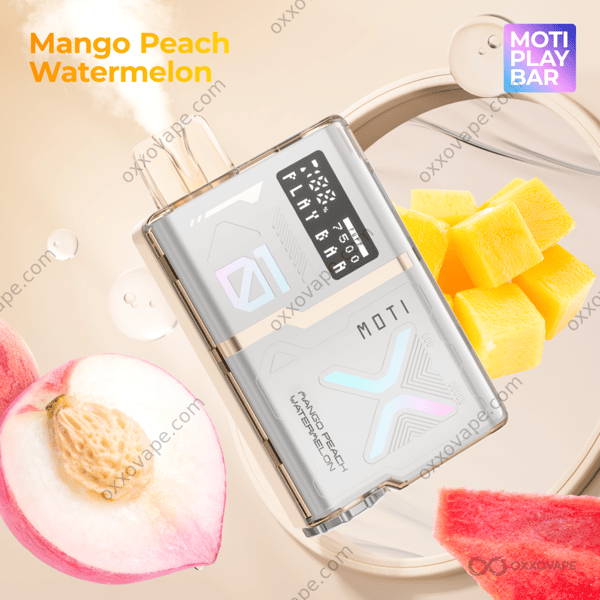 MOTI Play Bar 7500 Mango Peach Watermelon disposable vape 7500 puffs tropical fruit flavor