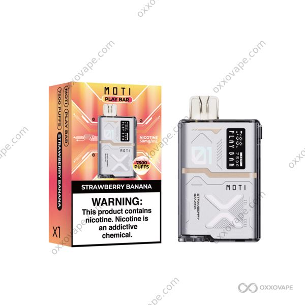 MOTI Play Bar 7500 Strawberry Banana disposable vape 7500 puffs creamy fruit flavor