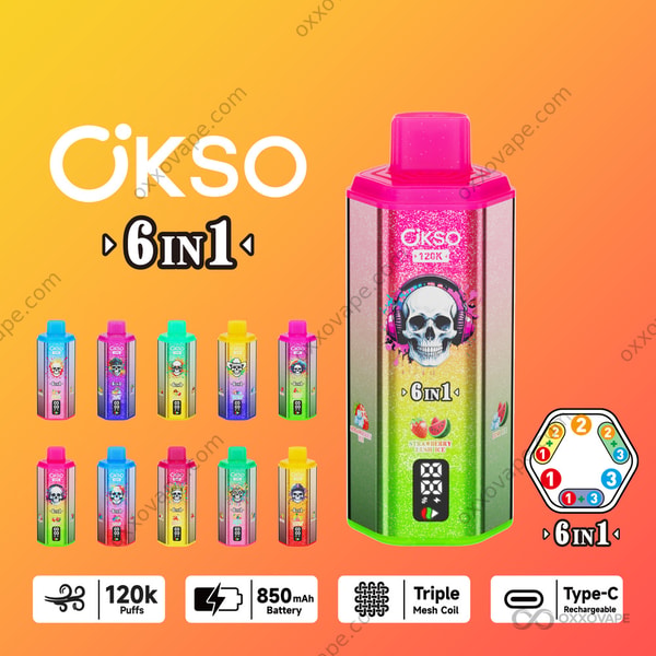 OKSO 120000 120K Puffs Vape usa e getta 6 in 1 con bobina a tripla rete e display LED