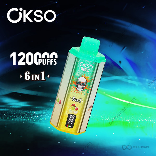 OKSO 120000 Two Apple Red Bull Fanta beverage and fruit inspired disposable vape flavor set