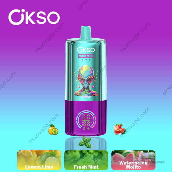 OKSO 70000 Puffs Disposable Vape — Fresh Mint, Lemon Lime and Watermelon Mojito Flavor Combo